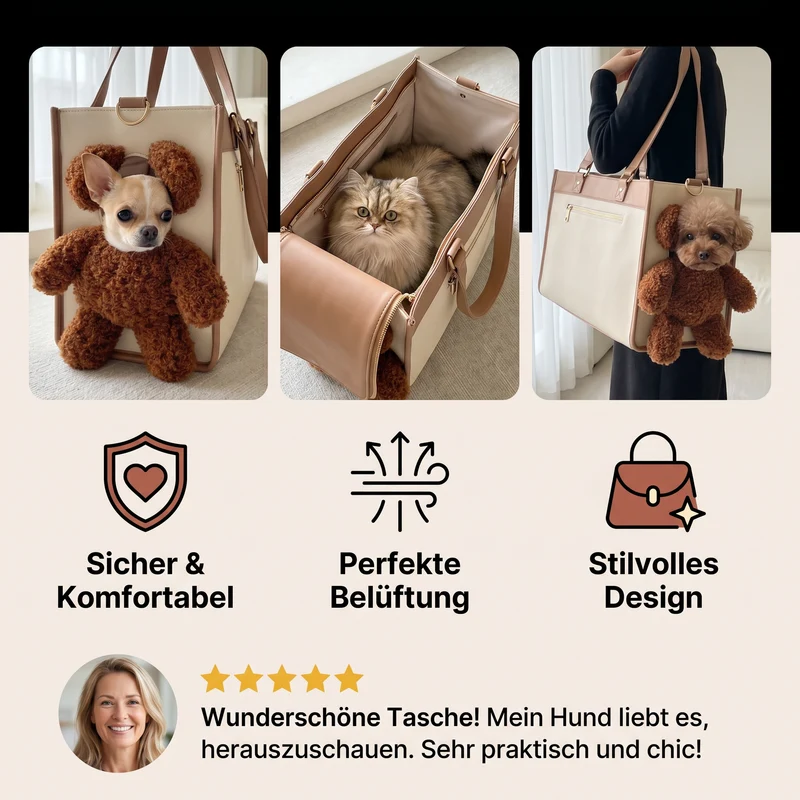 Haustier Tragetasche mit Teddybär Guck-Loch Fenster