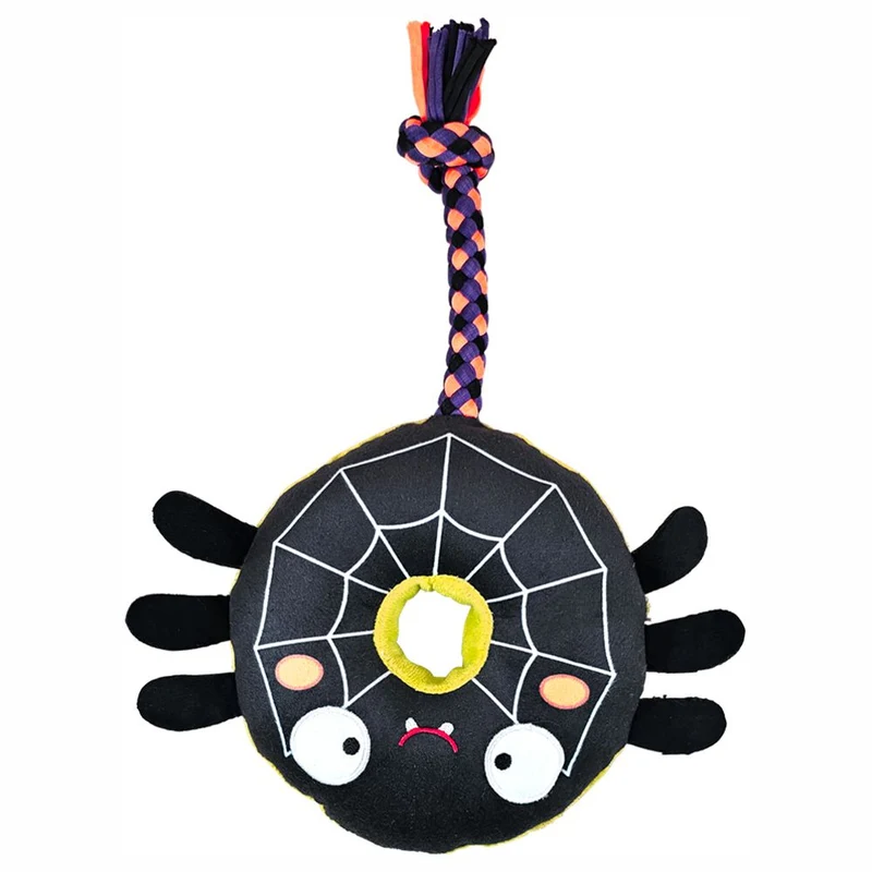 Nobby HALLOWEEN Plüsch-Hundespielzeug Spinne - 30 cm - Kuscheltier Seil Squeaker