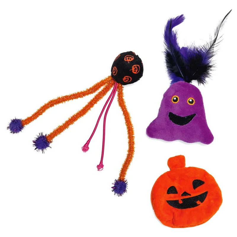 Beeztees HALLOWEEN Katzenspielzeug-Set - Kürbis Geist Ball - mit Catnip+Rassel