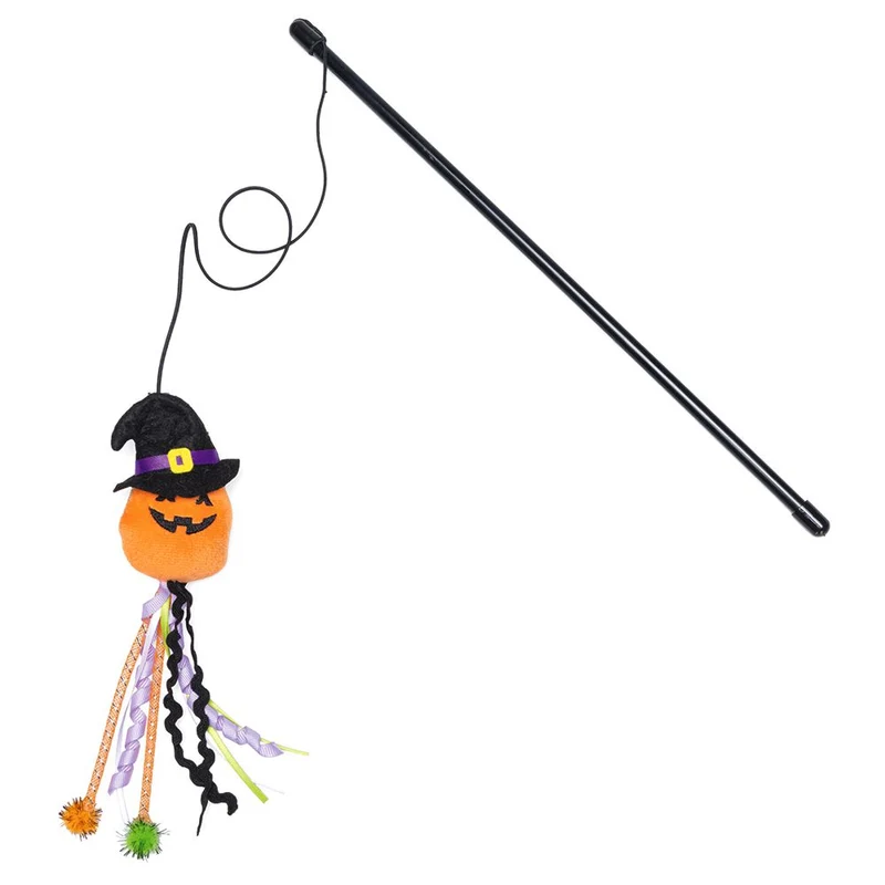 Beeztees HALLOWEEN Katzenangel Plüsch-Kürbis mit Hexenhut Spielangel für Katzen