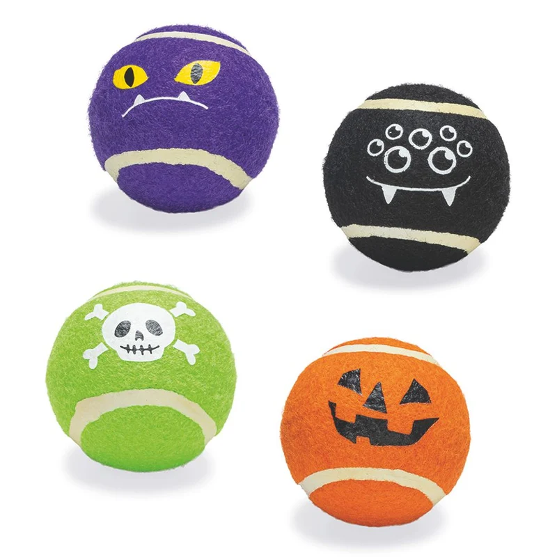 Beeztees HALLOWEEN Spooky Tennisball - 4 Stk - 6,3 cm - Apportierspiel Ball Hund