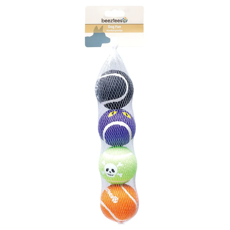 Beeztees HALLOWEEN Spooky Tennisball - 4 Stk - 6,3 cm - Apportierspiel Ball Hund