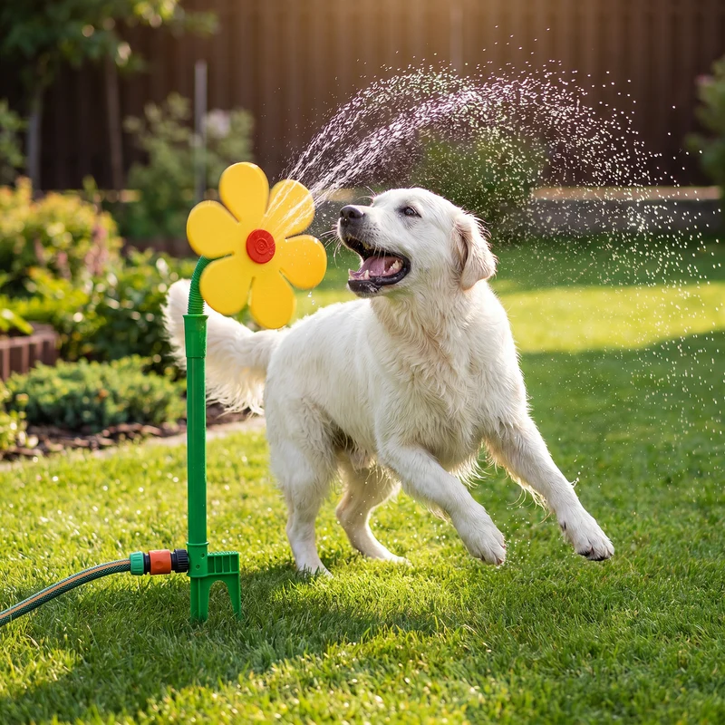 Drehender Sonnenblumen Sprinkler für Hunde