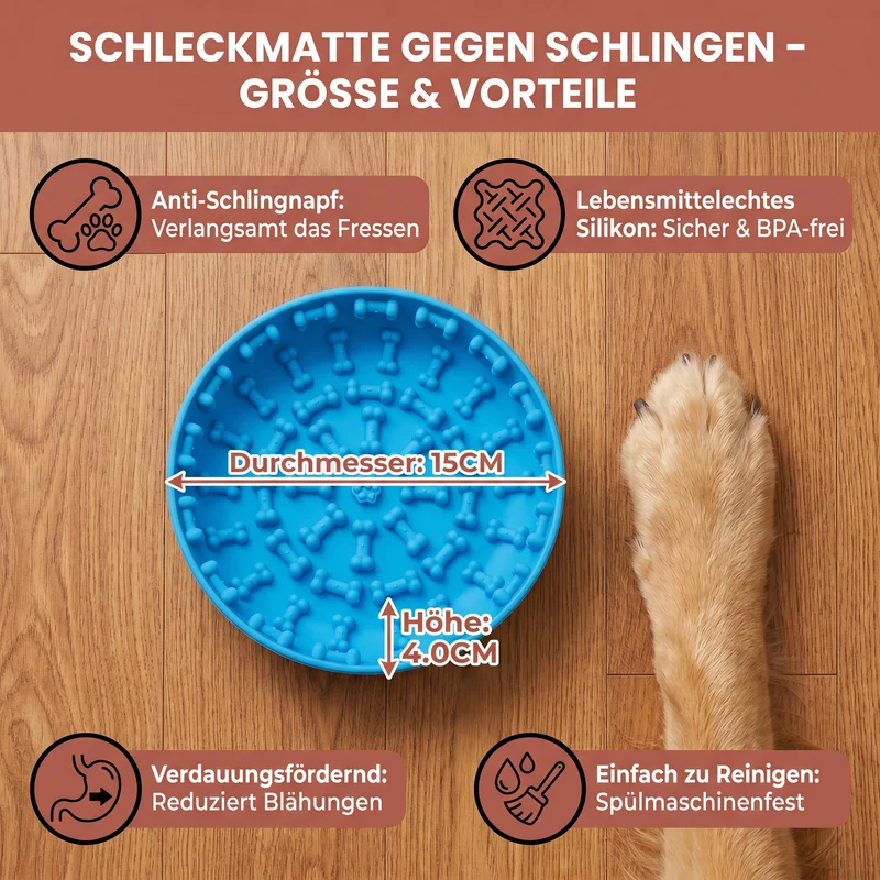 Anti-Schlingnapf für Hunde – Schleckmatte aus lebensmittelechtem Silikon mit Saugnäpfen