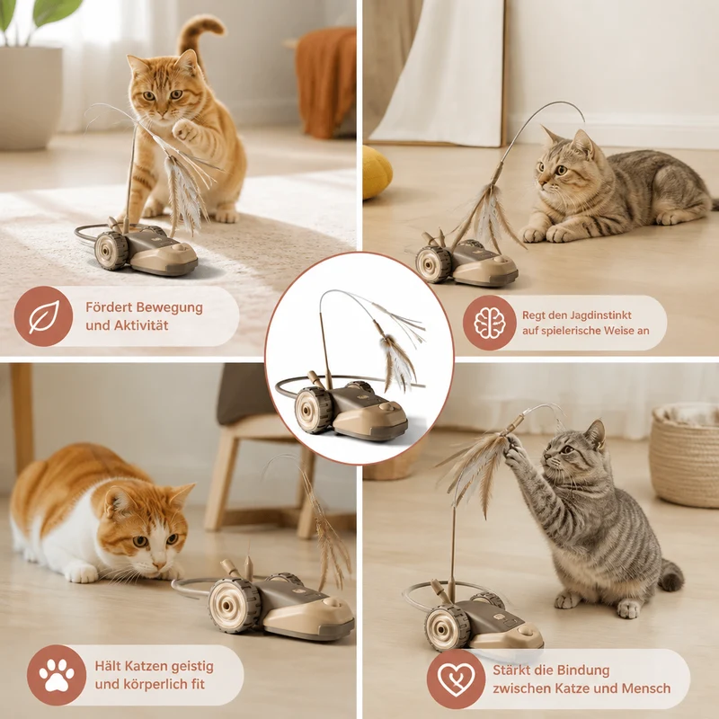 Interaktives Katzen-Spielzeug 3-in-1 – Bewegliche Federjagd für aktiven Spielspaß