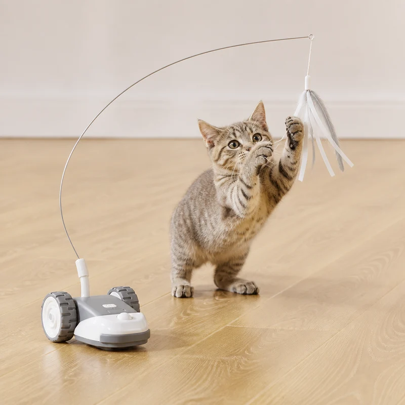Interaktives Katzen-Spielzeug 3-in-1 – Bewegliche Federjagd für aktiven Spielspaß
