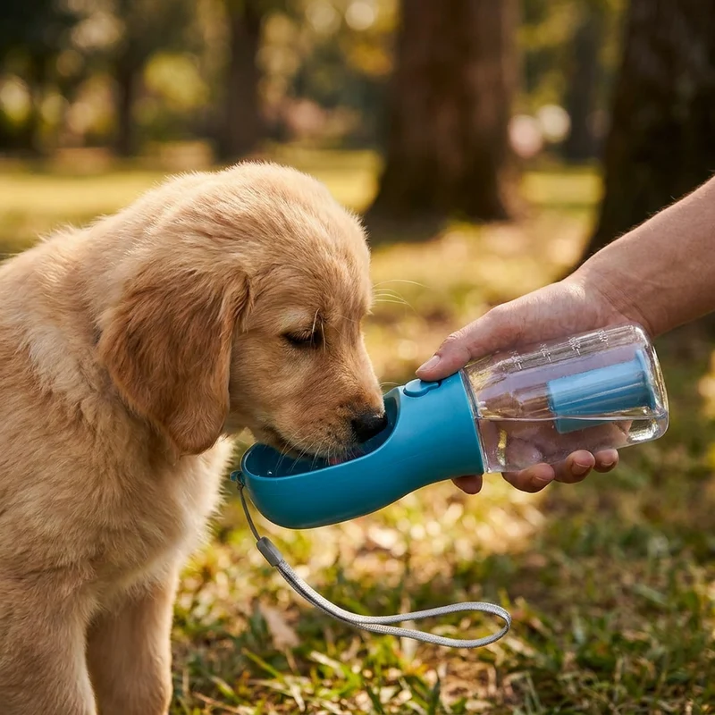 3 in 1 tragbare Hundeflasche mit Futterbehälter und Kotbeutelhalter