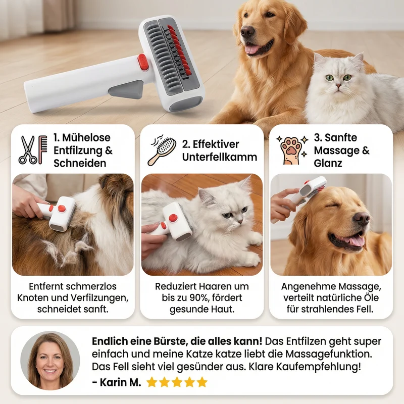 2-in-1 Fellpflege- & Schneidebürste für Hunde & Katzen – Entfilzungs- & Unterfellkamm für langes & kurzes Fell