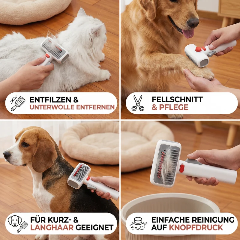 2-in-1 Fellpflege- & Schneidebürste für Hunde & Katzen – Entfilzungs- & Unterfellkamm für langes & kurzes Fell