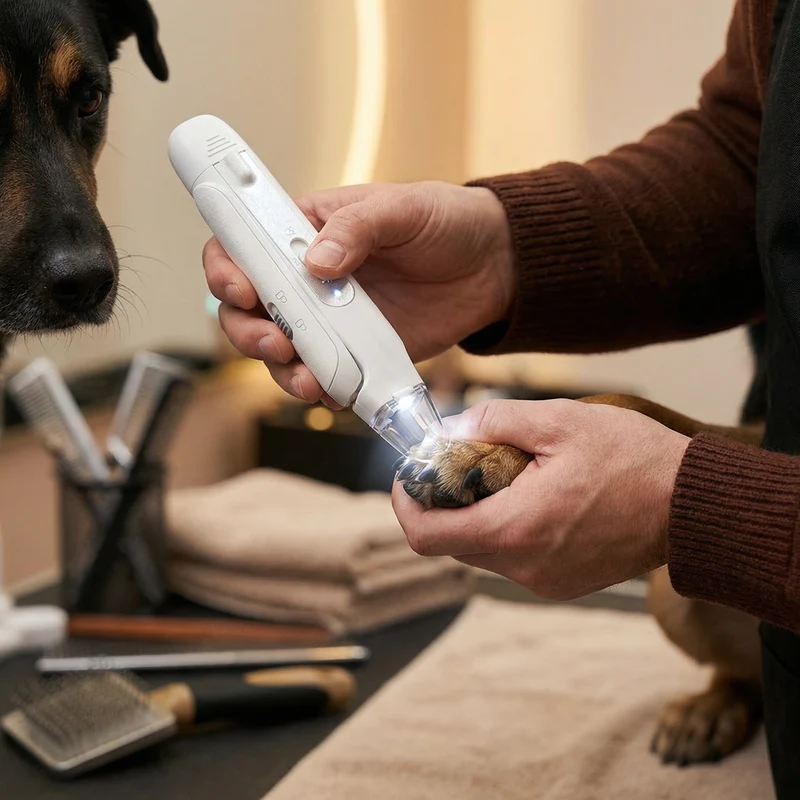 2-in-1 Haustier-Nagelknipser & Trimmer mit LED – Leises Pflegegerät für Hunde & Katzen