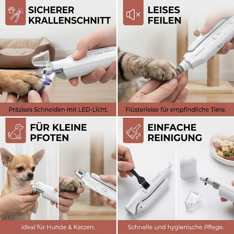 2-in-1 Haustier-Nagelknipser & Trimmer mit LED – Leises Pflegegerät für Hunde & Katzen