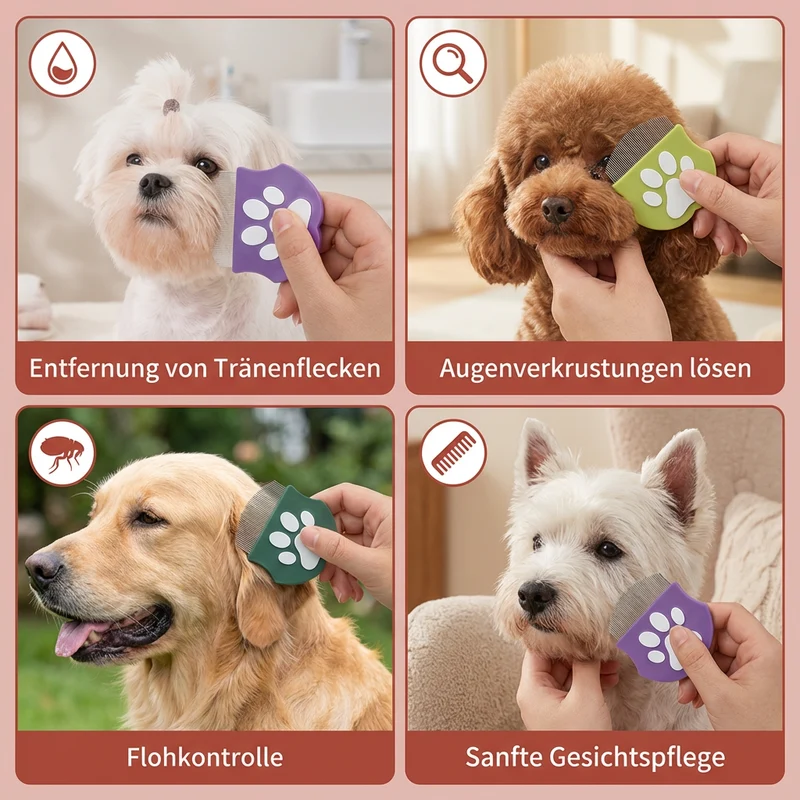 Haustier-Augenkamm – Gesichtskamm für Tränenflecken, Augenverkrustungen & Flohkontrolle