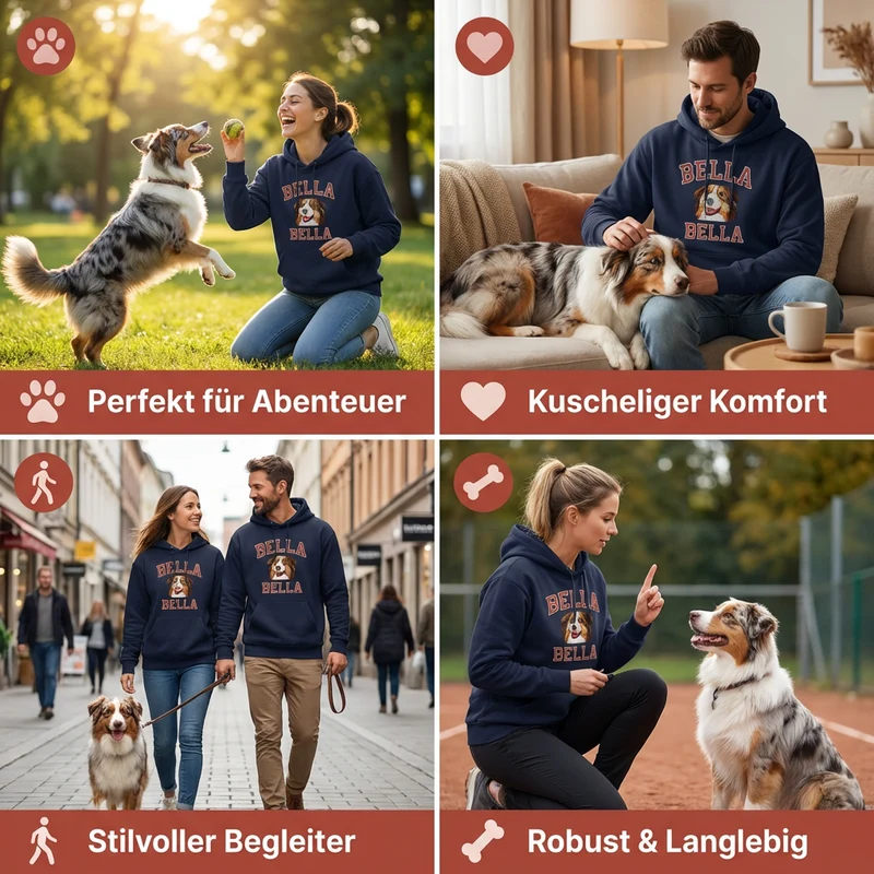 Personalisierter Hunde Hoodie – Haustiermotiv & Namensstickerei im College-Look