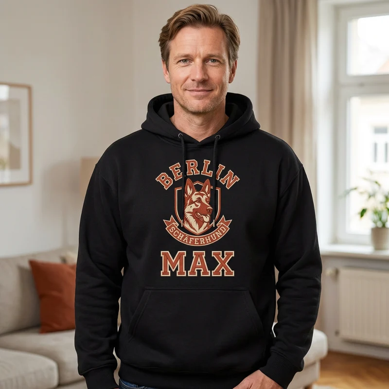 Personalisierter Hunde Hoodie – Haustiermotiv & Namensstickerei im College-Look