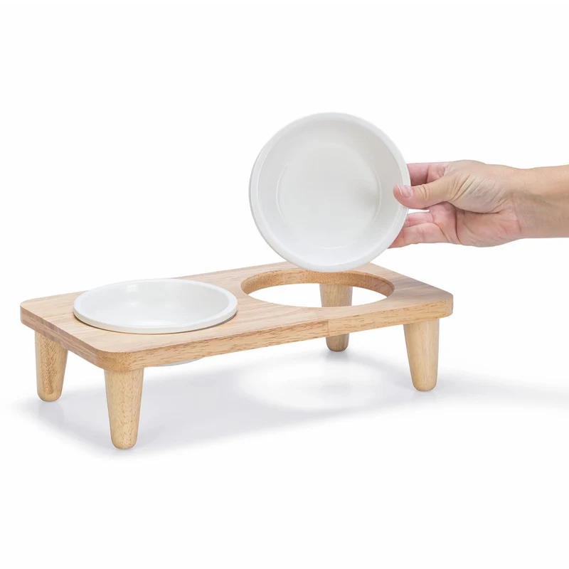 Designed by Lotte - Dinnerset DJEHA für Katzen - Holz - mit 2 Keramik-Näpfen