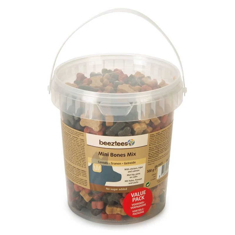 Beeztees MINI BONES MIX Hundesnacks - Huhn/Pansen/Lachs/Getreide Leckerli 500g