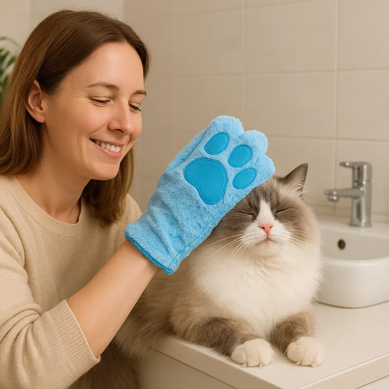 Tierpflege-Microfaserhandschuh – Trockenbadetuch & Fellreinigung für Katzen
