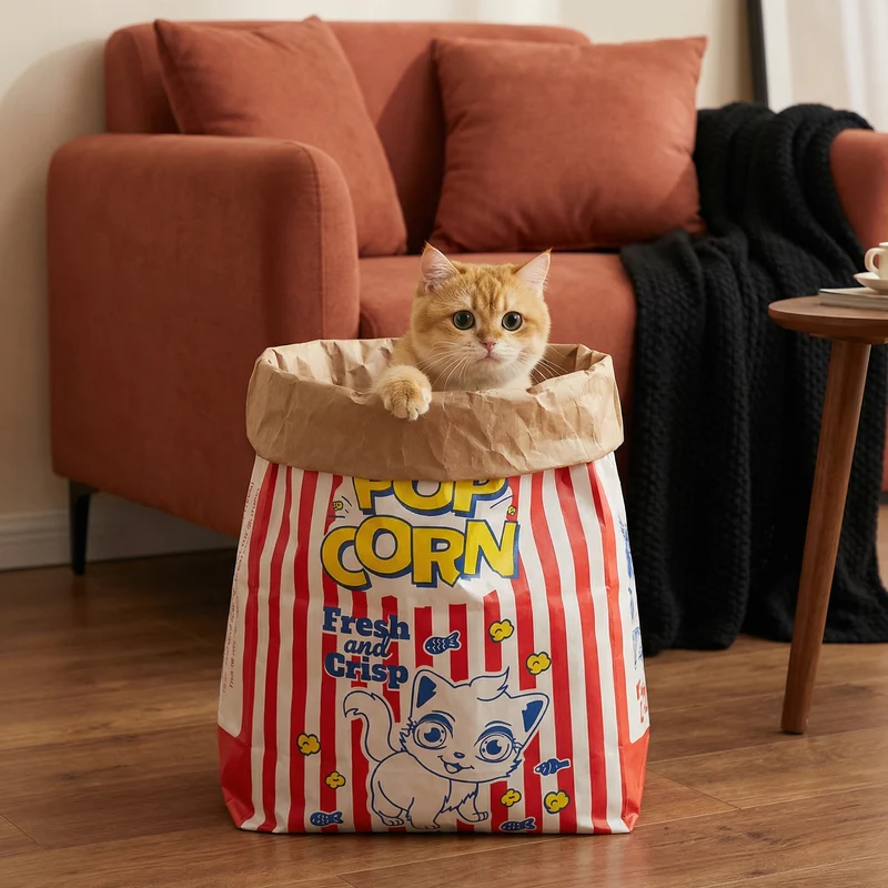Katzen Schlaf & Spiel Karton Popcorn Tüte