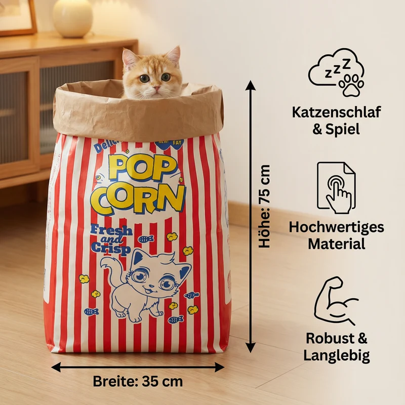 Katzen Schlaf & Spiel Karton Popcorn Tüte