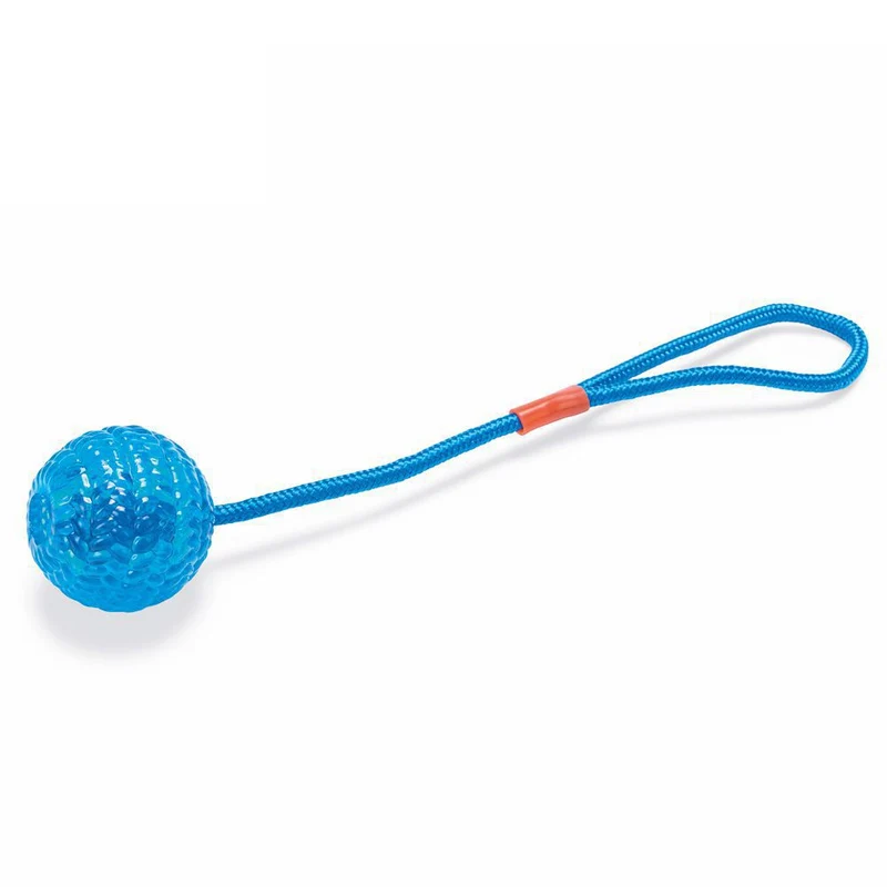 Karlie Ball mit Seil - Hundespiel Apportierspielzeug Wurfspiel - TPR Gummi