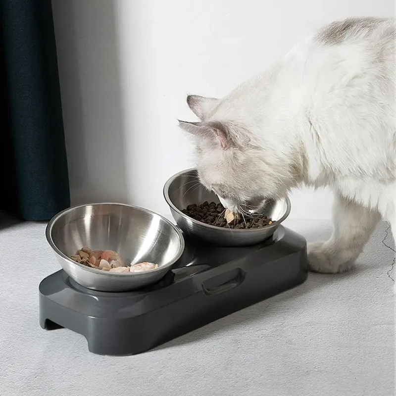 Doppelnapf Für Katzen Aus Edelstahl Mit Standfuß