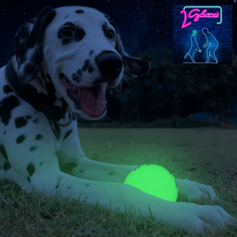 2 GLOW Hundespielzeug - Apportierspielzeug Leckerliball Ball Bone Ring TPR Gummi