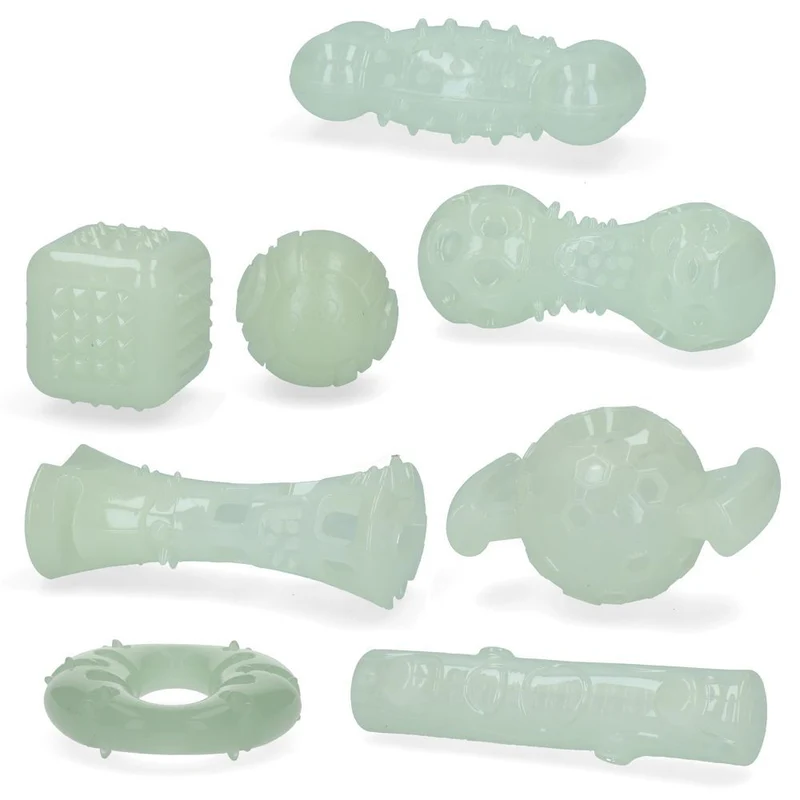 2 GLOW Hundespielzeug - Apportierspielzeug Leckerliball Ball Bone Ring TPR Gummi