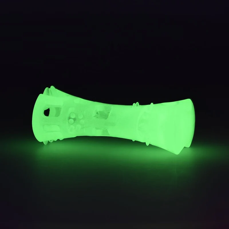 2 GLOW Hundespielzeug - Apportierspielzeug Leckerliball Ball Bone Ring TPR Gummi