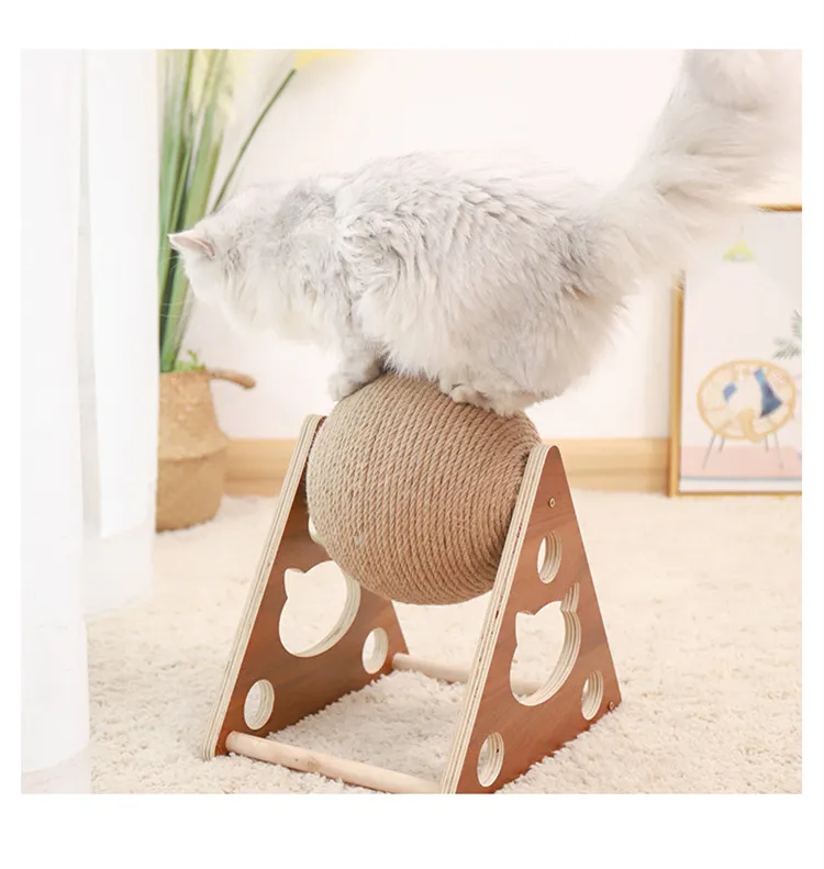 Katzen Kratzball 360° – Innovativer Kratzbaum Mit Drehbarem Sisalball Stabilem Holzgestell