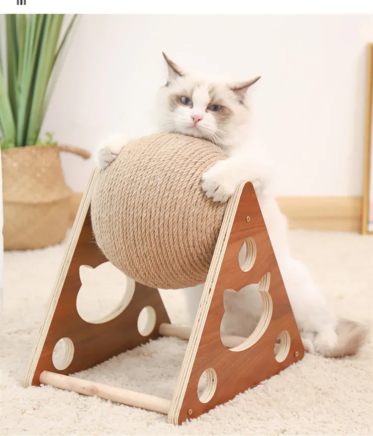 Katzen Kratzball 360° – Innovativer Kratzbaum Mit Drehbarem Sisalball Stabilem Holzgestell