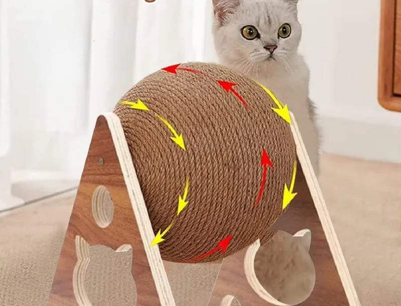 Katzen Kratzball 360° – Innovativer Kratzbaum Mit Drehbarem Sisalball Stabilem Holzgestell