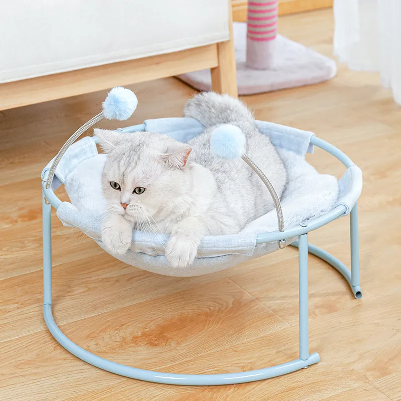 Katzen Hängematte Rund – Bequemer Katzenliegeplatz Mit Spielbällen Stabilem Gestell