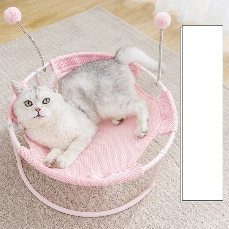 Katzen Hängematte Rund – Bequemer Katzenliegeplatz Mit Spielbällen Stabilem Gestell