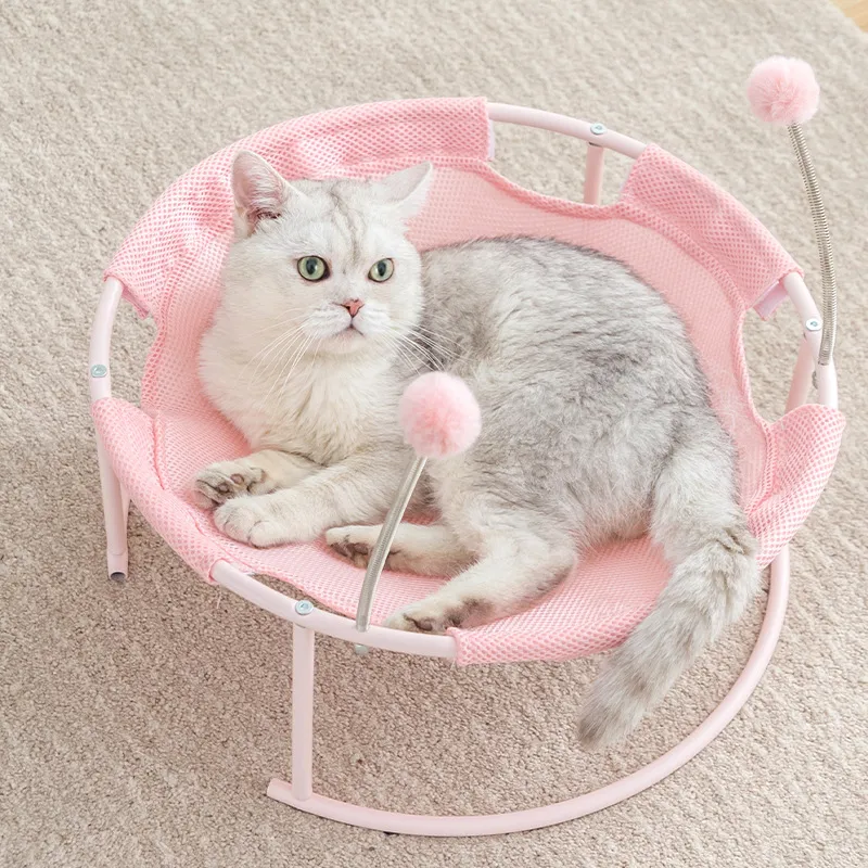 Katzen Hängematte Rund – Bequemer Katzenliegeplatz Mit Spielbällen Stabilem Gestell
