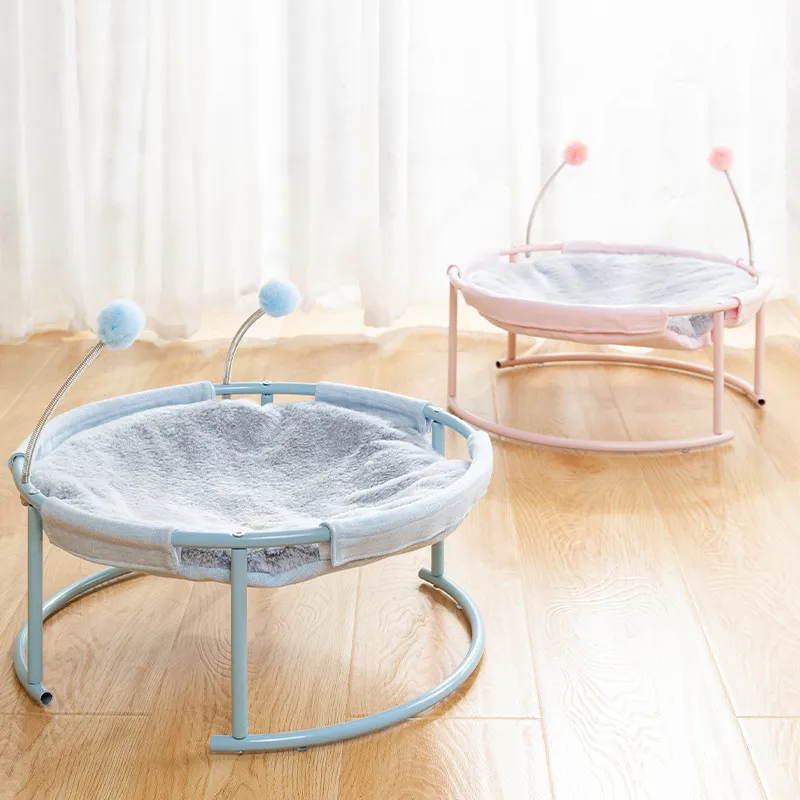 Katzen Hängematte Rund – Bequemer Katzenliegeplatz Mit Spielbällen Stabilem Gestell