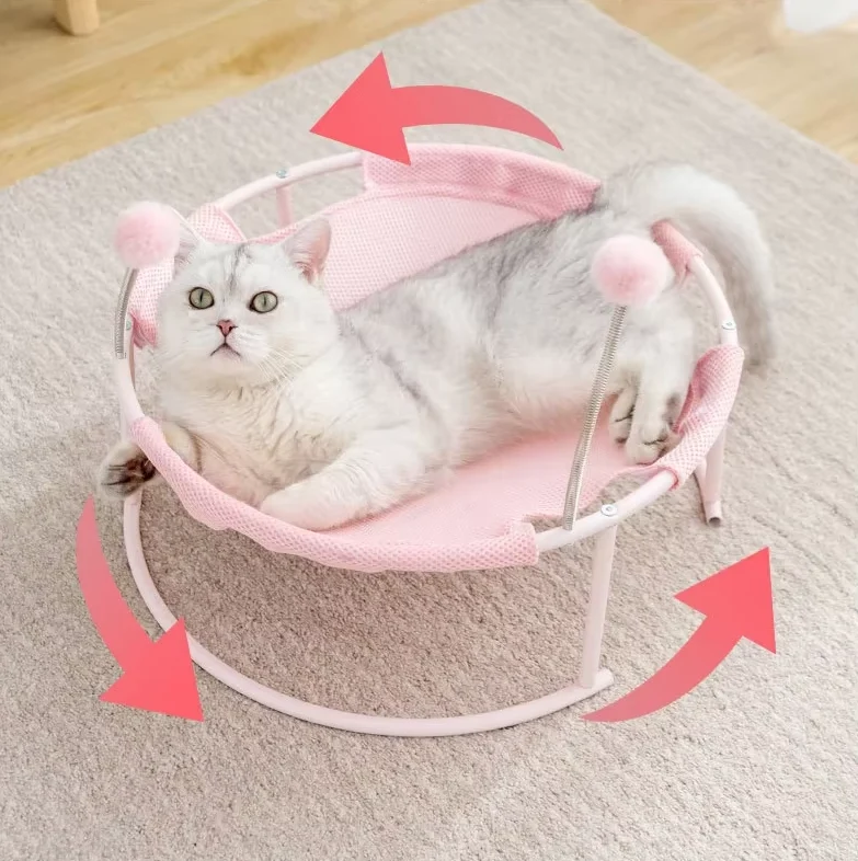 Katzen Hängematte Rund – Bequemer Katzenliegeplatz Mit Spielbällen Stabilem Gestell