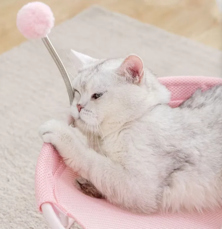 Katzen Hängematte Rund – Bequemer Katzenliegeplatz Mit Spielbällen Stabilem Gestell
