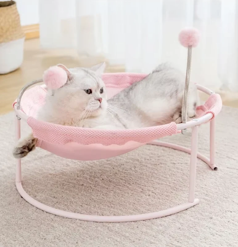Katzen Hängematte Rund – Bequemer Katzenliegeplatz Mit Spielbällen Stabilem Gestell