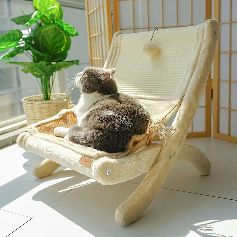 Katzen-liegestuhl Mit Kratzfläche – Bequemer Schlafplatz Kratzmöbel In Einem