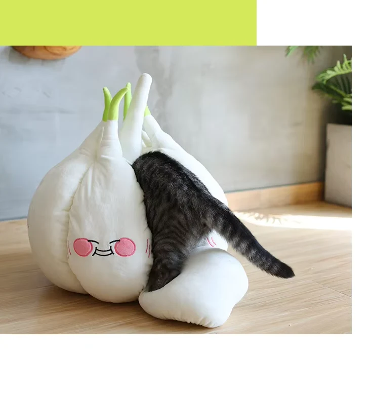 Kuschelige Katzenhöhle – Weiches Knoblauch-design Bett Für Katzen Kleine Hunde