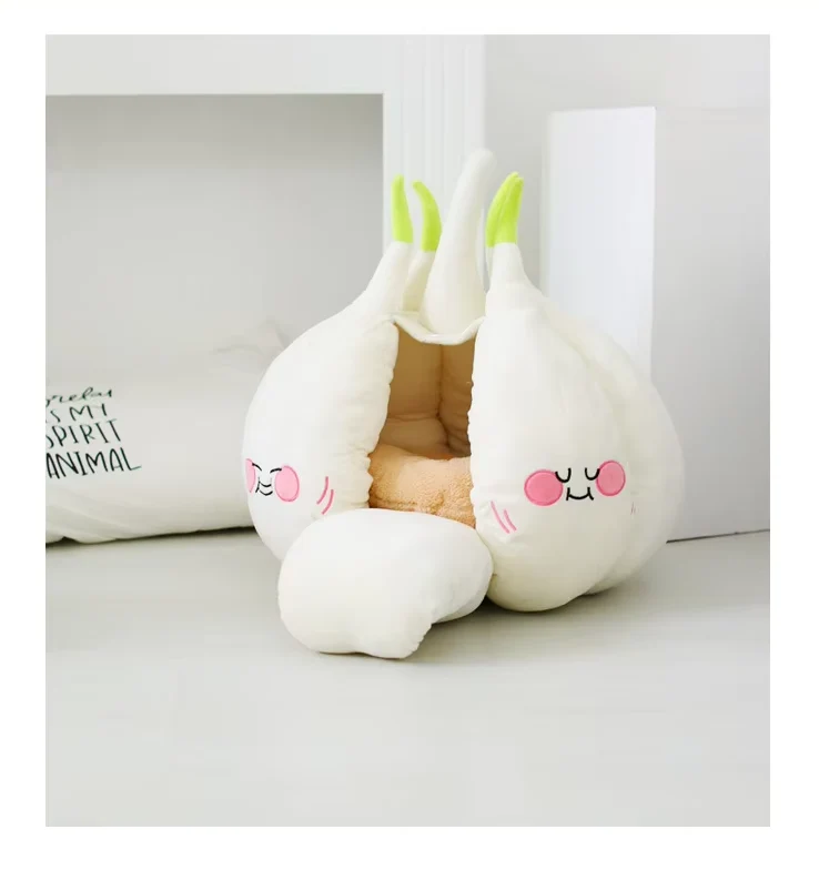 Kuschelige Katzenhöhle – Weiches Knoblauch-design Bett Für Katzen Kleine Hunde