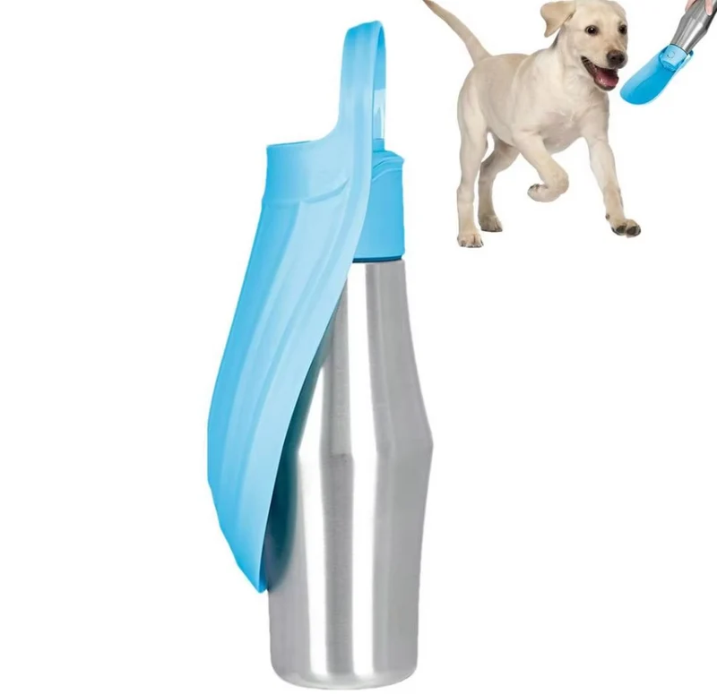 Edelstahl-trinkflasche Für Hunde – Tragbarer Wasserspender Mit Faltbarem Napf