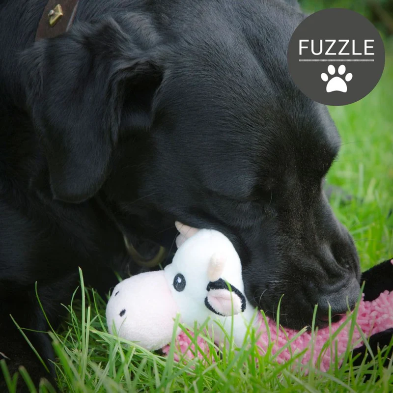 Fuzzle Hundespielzeug Giraffe/Kuh/Nilpferd - Kuscheltier Plüschtier - Quietscher