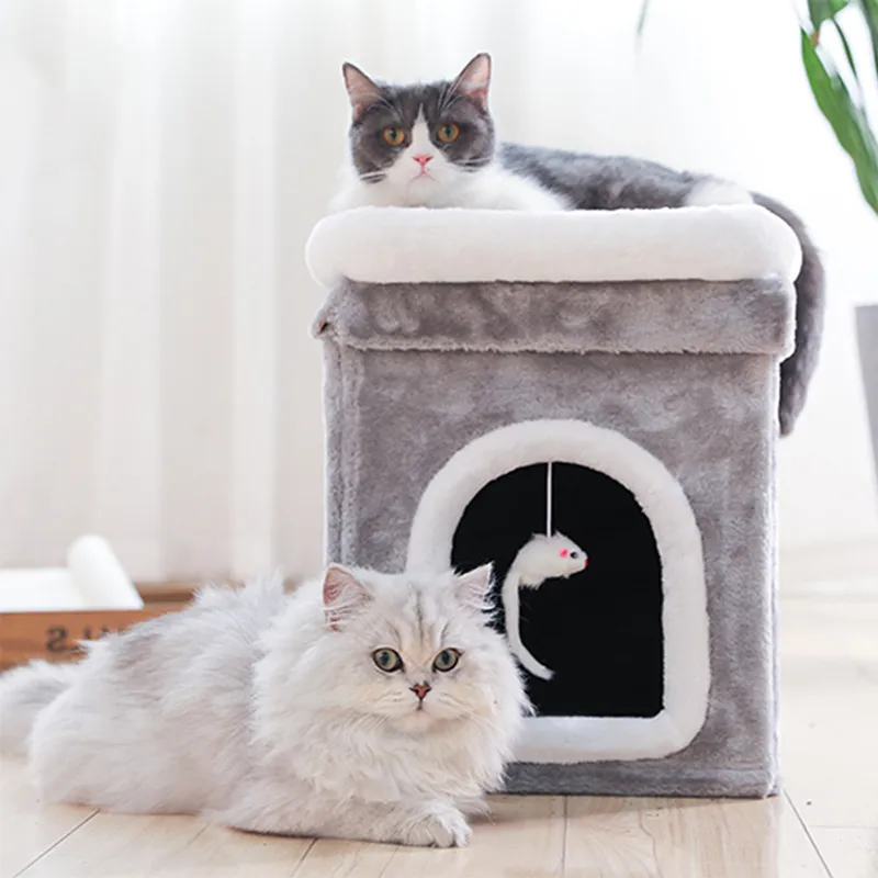 Katzenhöhle Mit Liegefläche – Faltbares Katzenbett Mit Kuschelhöhle Und Spielzeug Für Katzen