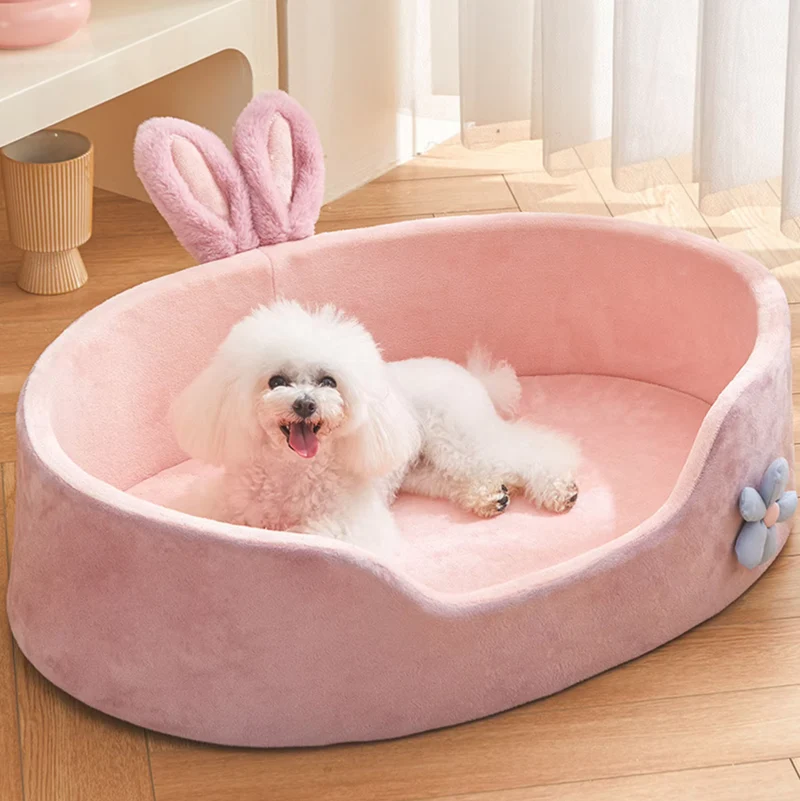 Hundebett Hase – Weiches Kuscheliges Haustierbett Mit Ohren Blumen-Deko
