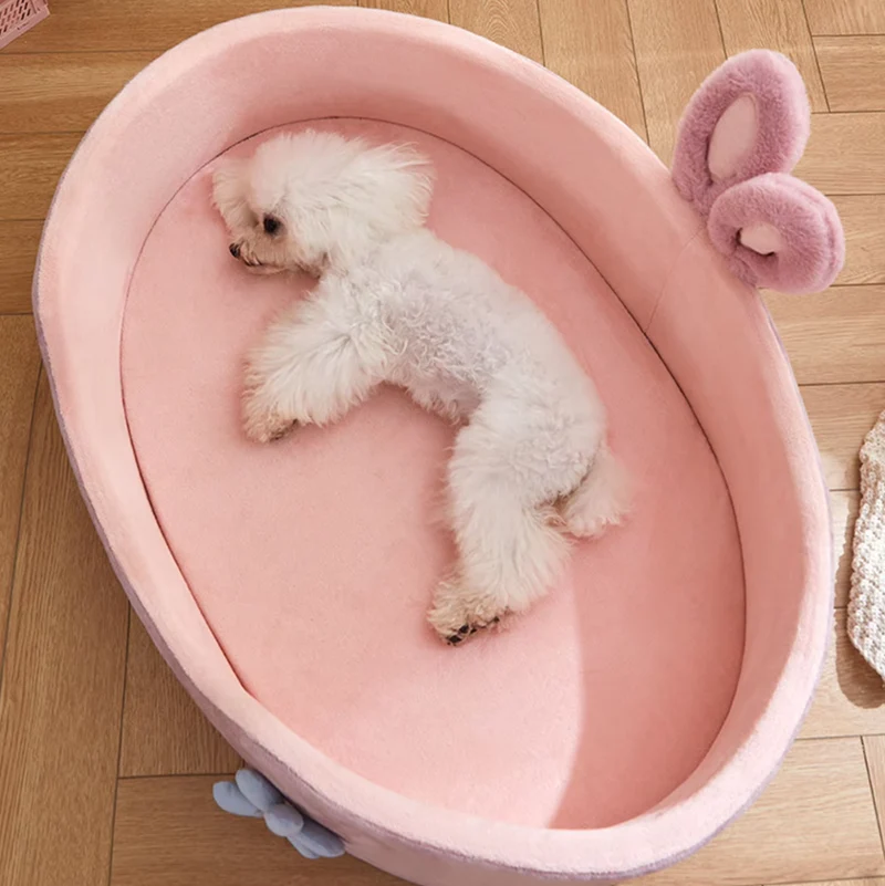 Hundebett Hase – Weiches Kuscheliges Haustierbett Mit Ohren Blumen-Deko