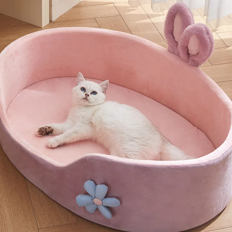 Hundebett Hase – Weiches Kuscheliges Haustierbett Mit Ohren Blumen-Deko