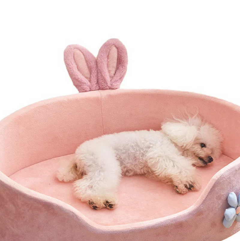 Hundebett Hase – Weiches Kuscheliges Haustierbett Mit Ohren Blumen-Deko