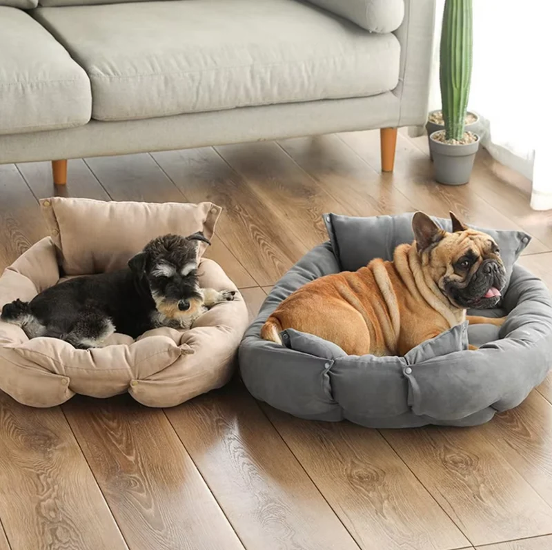 Kuscheliges Hundebett mit Kissen – Weiches Waschbares Haustierbett für Hunde Katzen