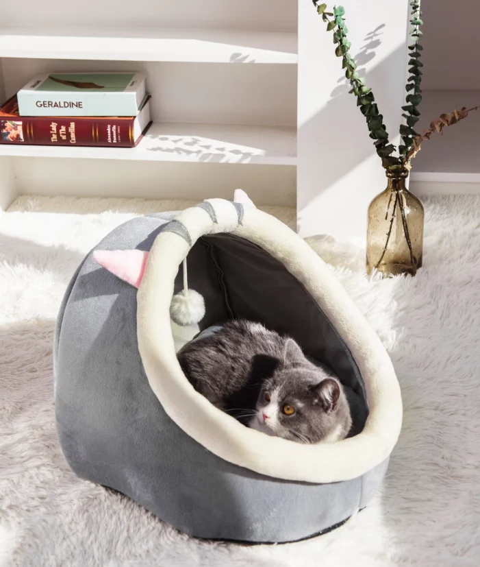 Kuscheliges Katzenbett Höhle – Weiches Iglo Mit Ohren Spielball